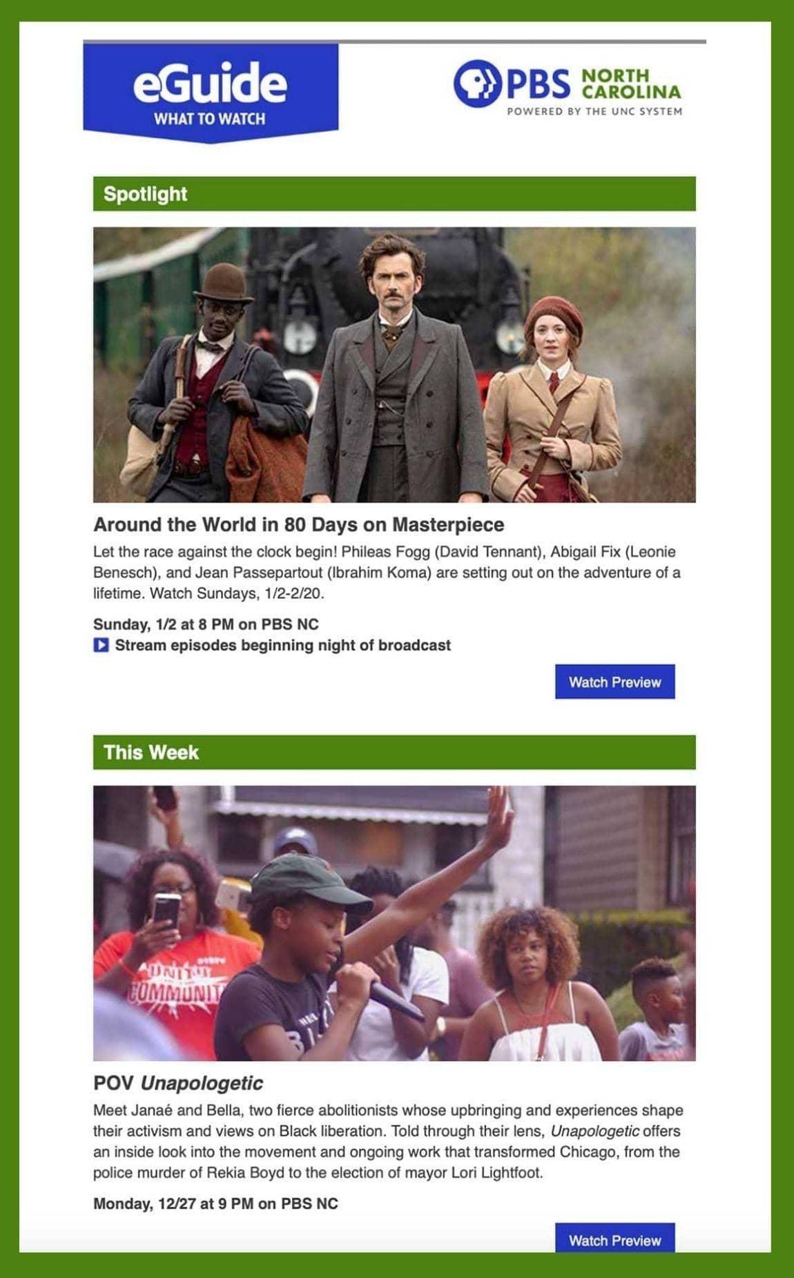 E Guide what to watch with example pictures of current shows