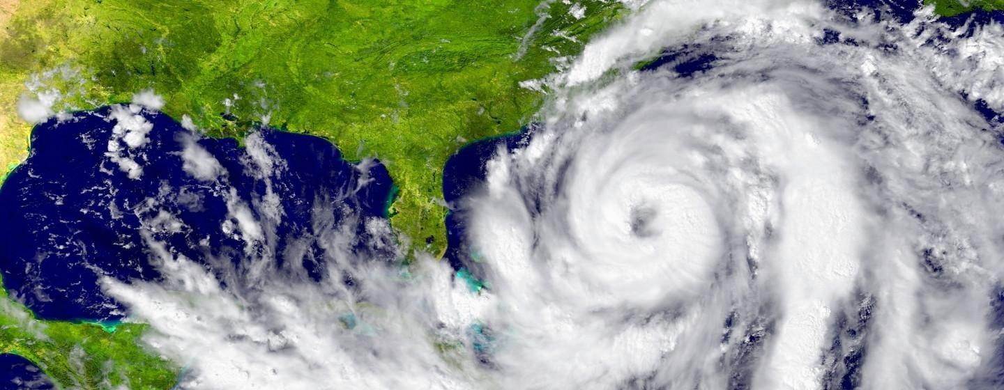 Satellite image of a hurricane over the South-East coast of the US and the Gulf of Mexico.