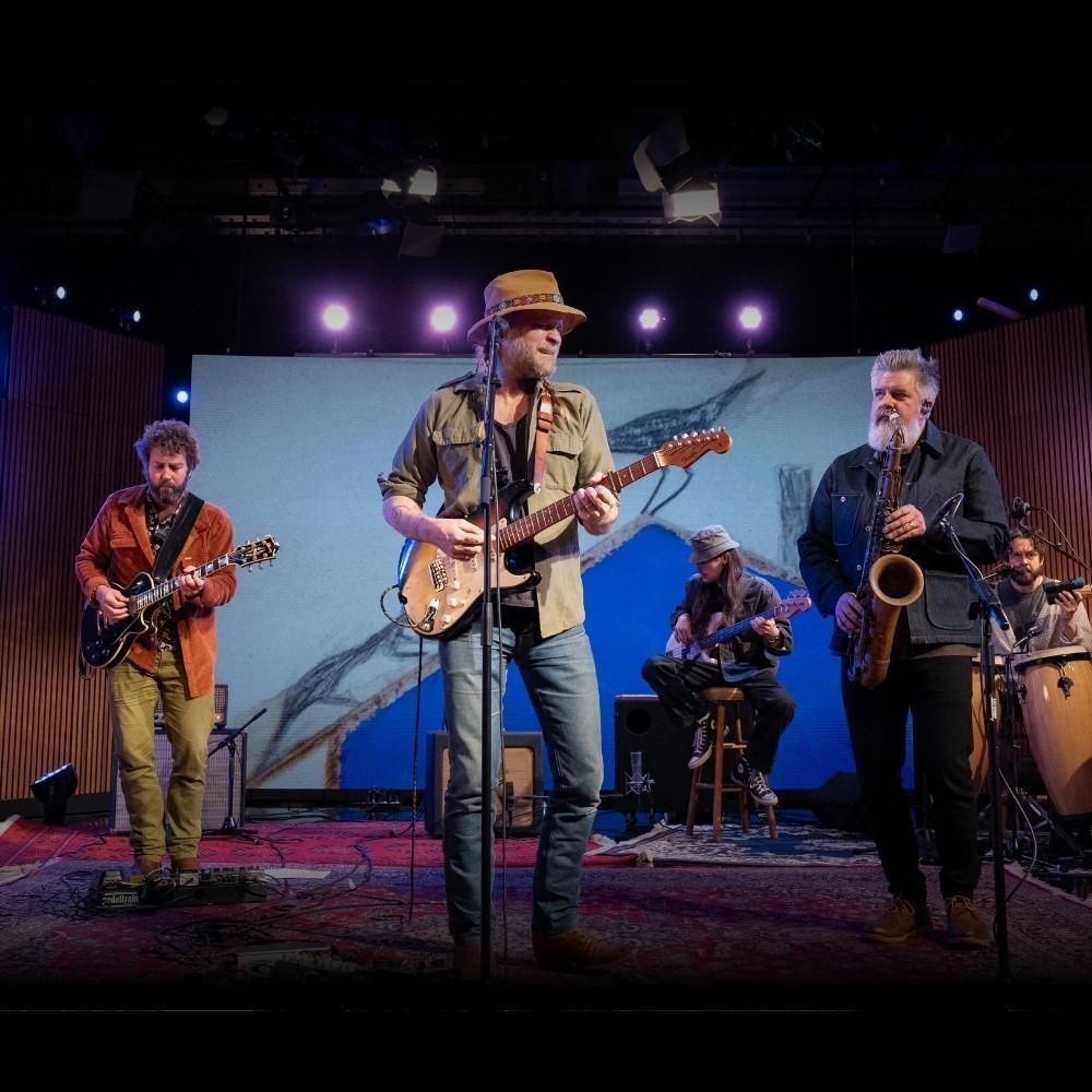 Band members of Hiss Golden Messenger on the Shaped by Sound set.