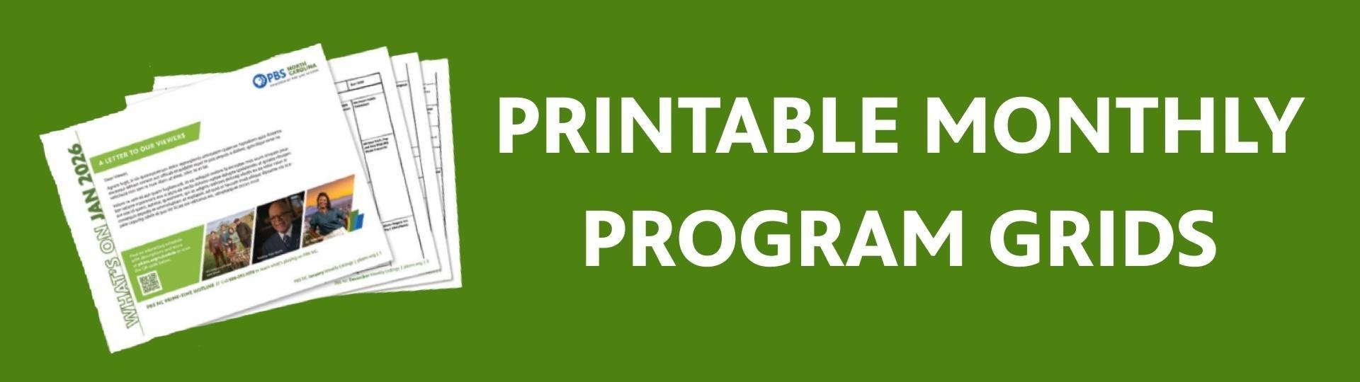 The January 2026 printable monthly program guide to the left of the text, "Printable monthly program grids."